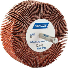 Norton - 3" Diam x 1" Face Width, Ceramic Alumina Coated Mounted Flap Wheel - 1/4" Shank Mount, 80 Grit, Cloth Backing, 20,000 Max RPM - Industrial Tool & Supply