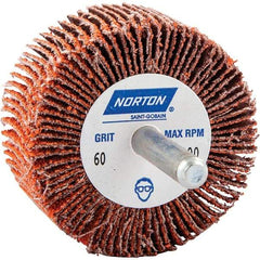 Norton - 2" Diam x 1" Face Width, Ceramic Alumina Coated Mounted Flap Wheel - 1/4" Shank Mount, 60 Grit, Cloth Backing, 25,000 Max RPM - Industrial Tool & Supply