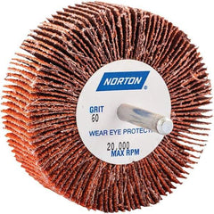 Norton - 3" Diam x 1" Face Width, Ceramic Alumina Coated Mounted Flap Wheel - 1/4" Shank Mount, 60 Grit, Cloth Backing, 20,000 Max RPM - Industrial Tool & Supply