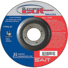 Sait - 4-1/2" Wheel Diam, 7/8" Arbor Hole, Type 27 Depressed Center Wheel - Coarse Grade, Ceramic, 13,300 Max RPM - Industrial Tool & Supply