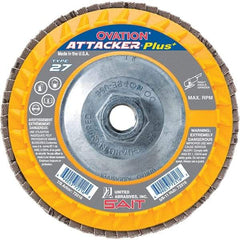 Sait - 80 Grit, 4-1/2" Disc Diam, 5/8-11 Center Hole, Type 27 Zirconia Alumina Flap Disc - 13,300 Max RPM, Plastic Backing, Arbor Attaching System, Coated - Industrial Tool & Supply