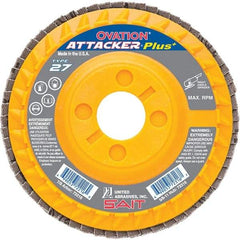 Sait - 60 Grit, 4-1/2" Disc Diam, 7/8" Center Hole, Type 27 Zirconia Alumina Flap Disc - 13,300 Max RPM, Plastic Backing, Arbor Attaching System, Coated - Industrial Tool & Supply