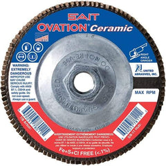 Sait - 36 Grit, 4-1/2" Disc Diam, 5/8-11 Center Hole, Type 27 Ceramic Flap Disc - 13,300 Max RPM, Plastic Backing, Arbor Attaching System, Coated - Industrial Tool & Supply