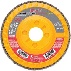Sait - 80 Grit, 4-1/2" Disc Diam, 7/8" Center Hole, Type 29 Ceramic Flap Disc - 13,300 Max RPM, Plastic Backing, Arbor Attaching System, Coated - Industrial Tool & Supply