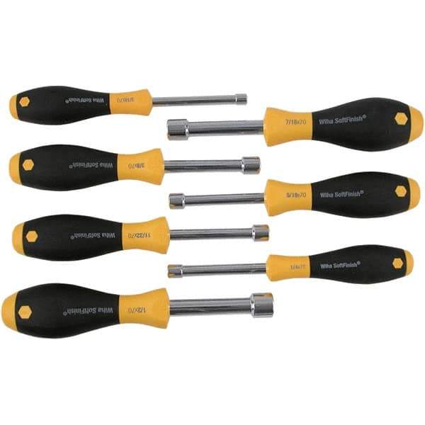 Wiha - 7 Piece, 3/16 to 1/2" Nut Driver Set - Hollow Shaft, Cushion Grip Handle - Industrial Tool & Supply