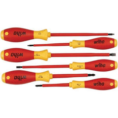 Wiha - 6 Piece Slotted, Phillips & Square Screwdriver Set - Bit Sizes: Philips #1 & #2, Comes in Vinyl Pouch - Industrial Tool & Supply