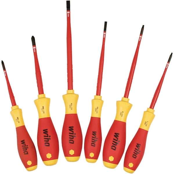 Wiha - 6 Piece Slotted, Phillips & Square Screwdriver Set - Bit Sizes: Philips #1 & #2, Comes in Box - Industrial Tool & Supply
