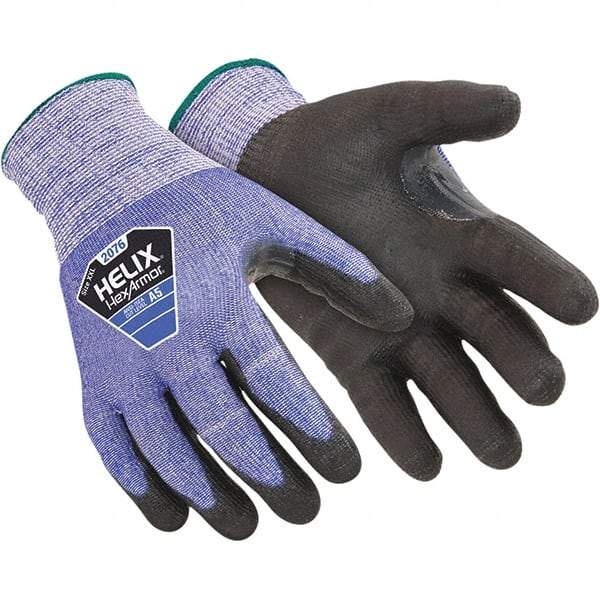 HexArmor - Size XS (6), ANSI Cut Lvl A5, Puncture Lvl 5, Abrasion Lvl 5, Polyurethane Coated Cut Resistant Gloves - Palm & Fingers Coated, Knit Wrist, Blue/Black, Paired - Industrial Tool & Supply