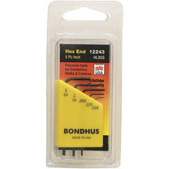 Bondhus - 5 Piece, L-Key Hex Key Set - .028 to 5/64" Range, Protanium Steel - Industrial Tool & Supply