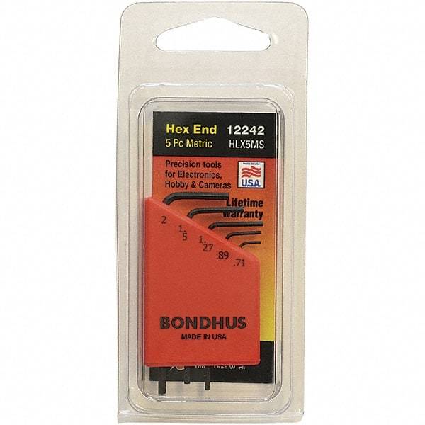 Bondhus - 5 Piece, L-Key Hex Key Set - 0.71 to 2mm Range, Protanium Steel - Industrial Tool & Supply