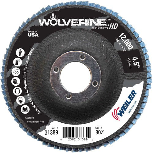 4 1/2″ - 7/8″ - 80 Grit - T29 Zirconium Wolverine Fast Cut Flap Disc - Industrial Tool & Supply