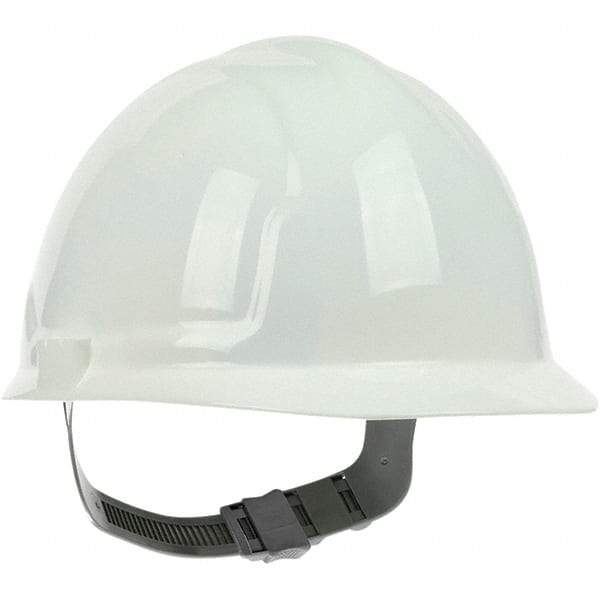 PRO-SAFE - ANSI Type I, Class E Rated, 4-Point, Pin Lock Adjustment Hard Hat - White, Standard Brim - Industrial Tool & Supply
