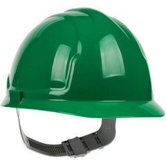 PRO-SAFE - ANSI Type I, Class E Rated, 4-Point, Pin Lock Adjustment Hard Hat - Green, Standard Brim - Industrial Tool & Supply