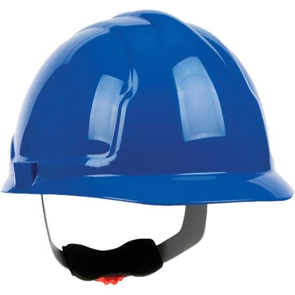 PRO-SAFE - ANSI Type I, Class E Rated, 4-Point, Ratchet Adjustment Hard Hat - Blue, Standard Brim - Industrial Tool & Supply