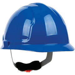 PRO-SAFE - ANSI Type I, Class E Rated, 4-Point, Ratchet Adjustment Hard Hat - Blue, Standard Brim - Industrial Tool & Supply