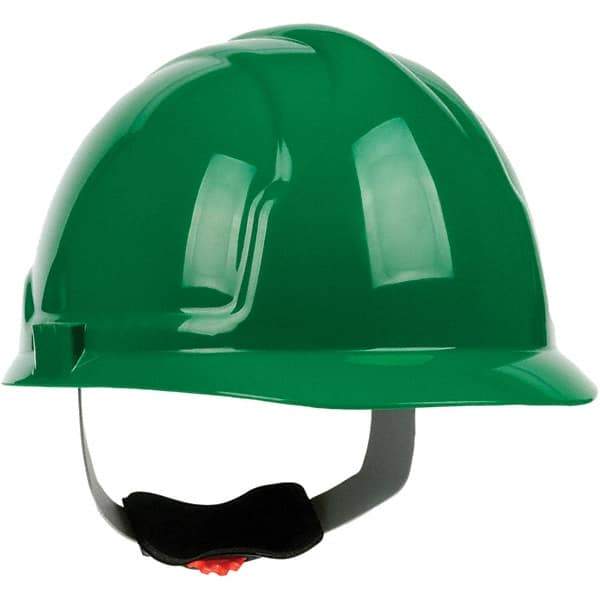 PRO-SAFE - ANSI Type I, Class E Rated, 4-Point, Ratchet Adjustment Hard Hat - Green, Standard Brim - Industrial Tool & Supply
