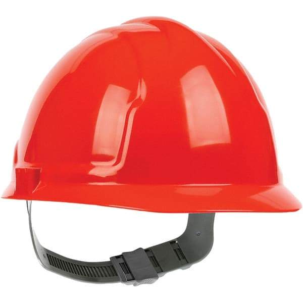 PRO-SAFE - ANSI Type I, Class E Rated, 4-Point, Pin Lock Adjustment Hard Hat - Hi-Viz Orange, Standard Brim - Industrial Tool & Supply