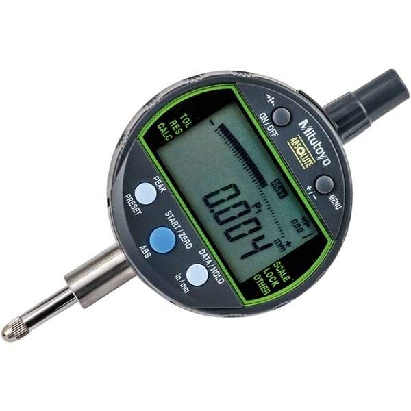 Mitutoyo - 0 to 1/2" Range, 0.00005, 0.0001 & 0.0005" Graduation, Electronic Drop Inidicator - Lug Back, 0.0001" Accuracy, LCD Display, Inch & Metric - Industrial Tool & Supply