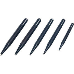 Mitutoyo - 5 Piece, 1/16 to 5/32", Pin Punch Set - Round Shank, Comes in Plastic Sleeve - Industrial Tool & Supply