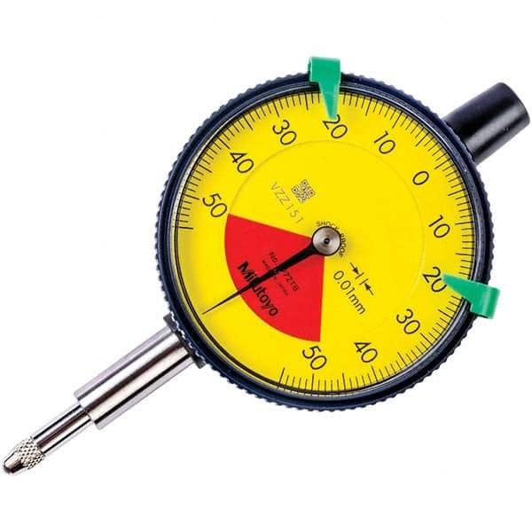 Mitutoyo - 1mm Range, 50-0-50 Dial Reading, 0.01mm Graduation Dial Drop Indicator - 57mm Dial, 1.4mm Range per Revolution, 0.04mm Accuracy - Industrial Tool & Supply