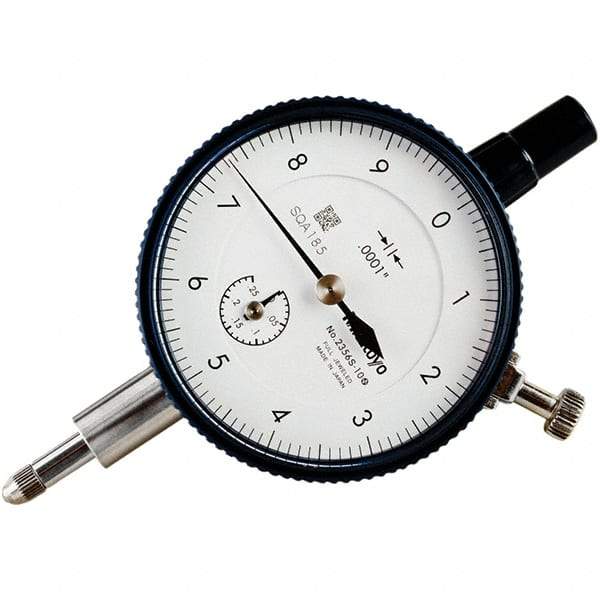 Mitutoyo - 1/4" Range, 0-10 Dial Reading, 0.0001" Graduation Dial Drop Indicator - 57mm Dial, 0.01" Range per Revolution, 0.0001" Accuracy, Revolution Counter - Industrial Tool & Supply
