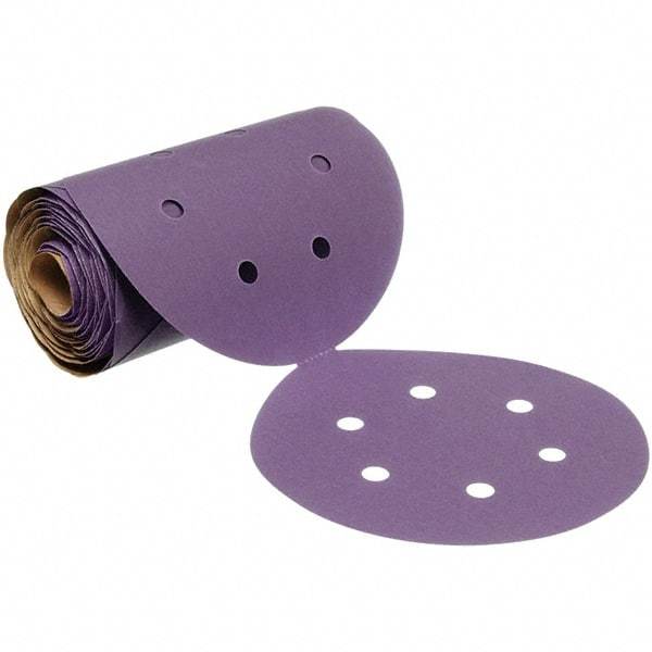 3M - 6" Diam, 320 Grit Ceramic Adhesive PSA Disc - Extra Fine Grade, Purple, Polyester Backing, Flexible, 12,000 Max RPM, Use with Random Orbital Sanders - Industrial Tool & Supply