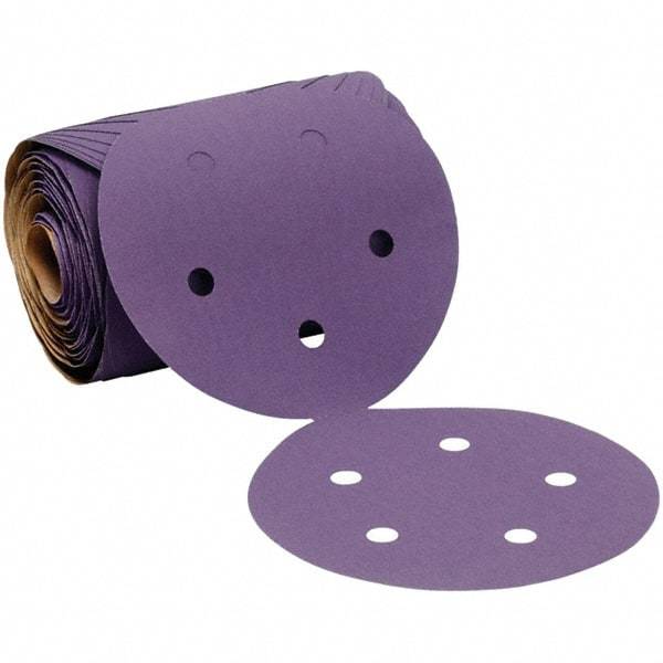 3M - 5" Diam, 400 Grit Ceramic Adhesive PSA Disc - Super Fine Grade, Purple, Polyester Backing, Flexible, 12,000 Max RPM, Use with Random Orbital Sanders - Industrial Tool & Supply