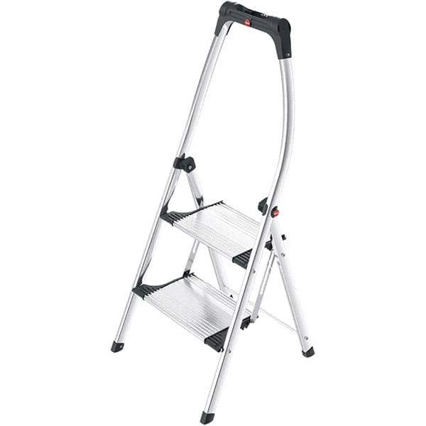 Hailo - 2 Steps, 3' 9" High, EN14183 Rating, Aluminum Step Ladder - 330 Lb Capacity, 20-15/32" Base Width - Industrial Tool & Supply
