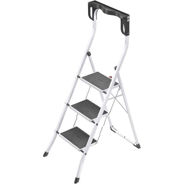 Hailo - 3 Steps, 4' 3" High, EN14183 Rating, Tubular Steel Step Ladder - 330 Lb Capacity, 18-29/32" Base Width - Industrial Tool & Supply