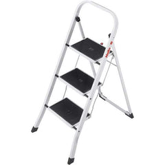 Hailo - 3 Steps, 3' 5" High, EN14183 Rating, Tubular Steel Step Ladder - 330 Lb Capacity, 18-1/2" Base Width - Industrial Tool & Supply