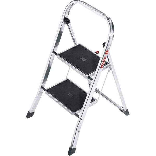 Hailo - 2 Steps, 2' 7" High, EN14183 Rating, Aluminum Step Ladder - 330 Lb Capacity, 18-1/2" Base Width - Industrial Tool & Supply