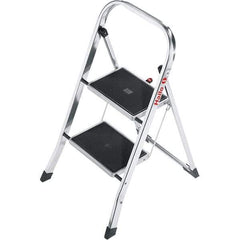 Hailo - 2 Steps, 2' 7" High, EN14183 Rating, Aluminum Step Ladder - 330 Lb Capacity, 18-1/2" Base Width - Industrial Tool & Supply