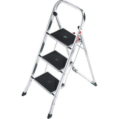 Hailo - 3 Steps, 3' 4" High, EN14183 Rating, Aluminum Step Ladder - 330 Lb Capacity, 18-1/2" Base Width - Industrial Tool & Supply