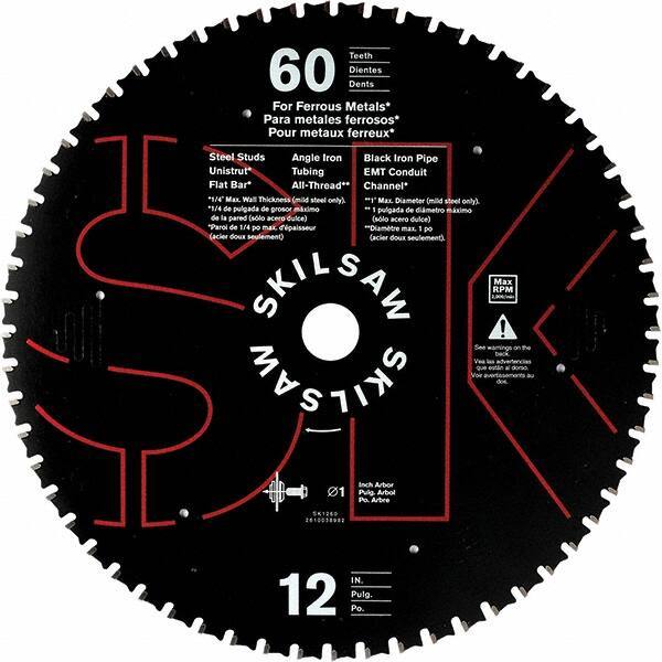 Skilsaw - 12" Diam, 1" Arbor Hole Diam, 60 Tooth Wet & Dry Cut Saw Blade - Carbide-Tipped, Cutoff Action, Standard Round Arbor - Industrial Tool & Supply