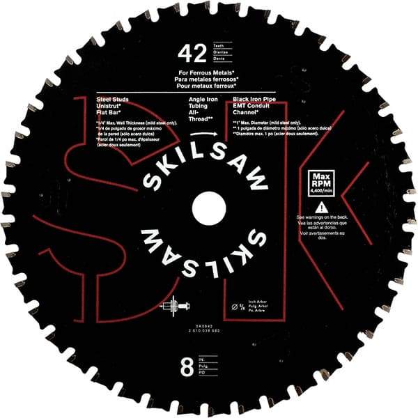 Skilsaw - 8" Diam, 5/8" Arbor Hole Diam, 42 Tooth Wet & Dry Cut Saw Blade - Carbide-Tipped, Cutoff Action, Standard Round Arbor - Industrial Tool & Supply