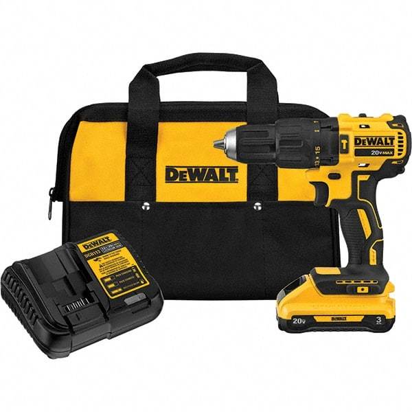 DeWALT - 20 Volt 1/2" Keyless Chuck Cordless Hammer Drill - 29750 BPM, 0 to 250 RPM - Industrial Tool & Supply
