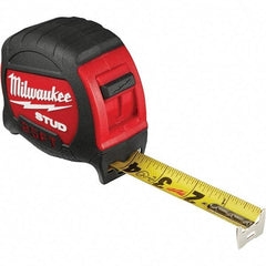 Milwaukee Tool - 25' x 1" Yellow Steel Blade Tape Measure - 1/16" & 1/10' Graduation, Inch Graduation Style, Red/Black Plastic Case - Industrial Tool & Supply