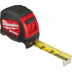 Milwaukee Tool - 16' x 1" Yellow Steel Blade Tape Measure - 1/16" & 1/10' Graduation, Inch Graduation Style, Red/Black Plastic Case - Industrial Tool & Supply
