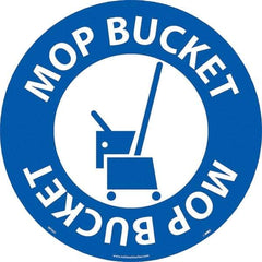 NMC - Mop Bucket, Anti-Skid Pressure-Sensitive Vinyl Floor Sign - Round, White on Blue, Adhesive Backed, For Restroom, Janitorial & Housekeeping - Industrial Tool & Supply