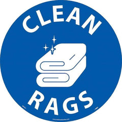 NMC - Clean Rags, Anti-Skid Pressure-Sensitive Vinyl Floor Sign - Round, White on Blue, Adhesive Backed, For Restroom, Janitorial & Housekeeping - Industrial Tool & Supply