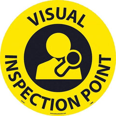 NMC - Visual Inspection Point, Anti-Skid Pressure-Sensitive Vinyl Floor Sign - Round, Black on Yellow, Adhesive Backed, For Restroom, Janitorial & Housekeeping - Industrial Tool & Supply