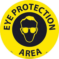 NMC - Eye Protection Area, Anti-Skid Pressure-Sensitive Vinyl Floor Sign - Round, Black on Yellow, Adhesive Backed, For Restroom, Janitorial & Housekeeping - Industrial Tool & Supply