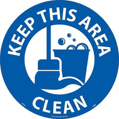NMC - Keep This Area Clean, Anti-Skid Pressure-Sensitive Vinyl Floor Sign - Round, White on Blue, Adhesive Backed, For Restroom, Janitorial & Housekeeping - Industrial Tool & Supply