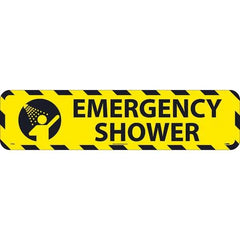 NMC - Emergency Shower, Anti-Skid Pressure-Sensitive Vinyl Floor Sign - Rectangle, Black on Yellow, Adhesive Backed, For Restroom, Janitorial & Housekeeping - Industrial Tool & Supply