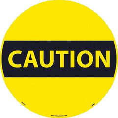 NMC - Caution, Anti-Skid Pressure-Sensitive Vinyl Floor Sign - Round, Black on Yellow, Adhesive Backed, For Restroom, Janitorial & Housekeeping - Industrial Tool & Supply