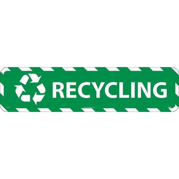 NMC - Recycling, Anti-Skid Pressure-Sensitive Vinyl Floor Sign - Rectangle, Green on White, Adhesive Backed, For Restroom, Janitorial & Housekeeping - Industrial Tool & Supply