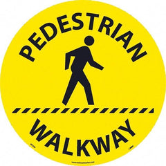 NMC - Pedestrian Walkway, Anti-Skid Pressure-Sensitive Vinyl Floor Sign - Round, Black on Yellow, Adhesive Backed, For Restroom, Janitorial & Housekeeping - Industrial Tool & Supply