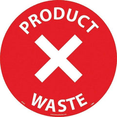 NMC - Product Waste, Anti-Skid Pressure-Sensitive Vinyl Floor Sign - Round, White on Red, Adhesive Backed, For Restroom, Janitorial & Housekeeping - Industrial Tool & Supply
