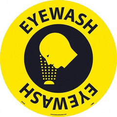 NMC - Eyewash, Anti-Skid Pressure-Sensitive Vinyl Floor Sign - Round, Black on Yellow, Adhesive Backed, For Restroom, Janitorial & Housekeeping - Industrial Tool & Supply