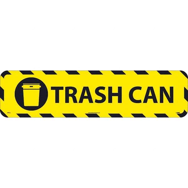 NMC - Trash Can, Anti-Skid Pressure-Sensitive Vinyl Floor Sign - Rectangle, Black on Yellow, Adhesive Backed, For Restroom, Janitorial & Housekeeping - Industrial Tool & Supply